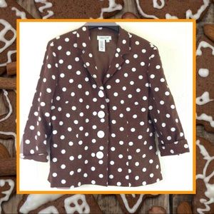 Coldwater Creek Brown White Polka Dot Jacket Cute 14 3/4 Sleeve